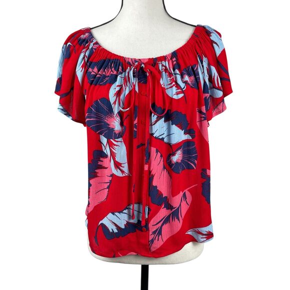 Express Women's Top Small Tropical Floral Off the Shoulder Short Sleeve Blouse - Picture 1 of 10